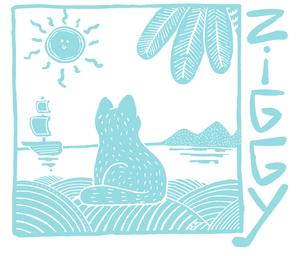Chat bleu devant la mer